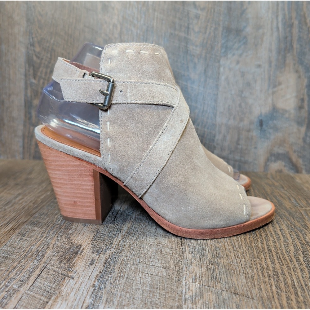 Frye Leather Dani Pickstitch Open Toe Sandals Ash Size 7M Chunky Heel Tan - Picture 2 of 12